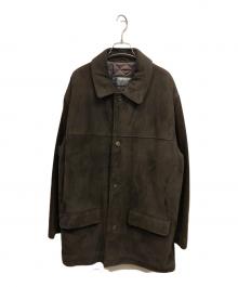 LANVIN（ランバン）の古着「レザー切替ステンカラーコート」｜ブラウン