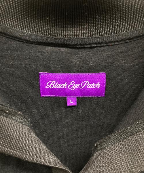 BlackEyePatch（ブラックアイパッチ）BlackEyePatch (ブラックアイパッチ) スクリプト ロゴ コラレッド ベロア プルオーバー ブラック サイズ:Lの古着・服飾アイテム