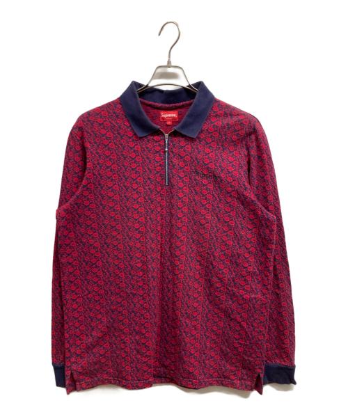 SUPREME（シュプリーム）Supreme (シュプリーム) フローラル ジャガード ハーフジップ 長袖ポロシャツ レッド サイズ:Lの古着・服飾アイテム