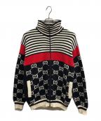 GUCCIグッチ）の古着「GGニットジャケット/GUCCIジャケット」｜ネイビー、ホワイト、レッド