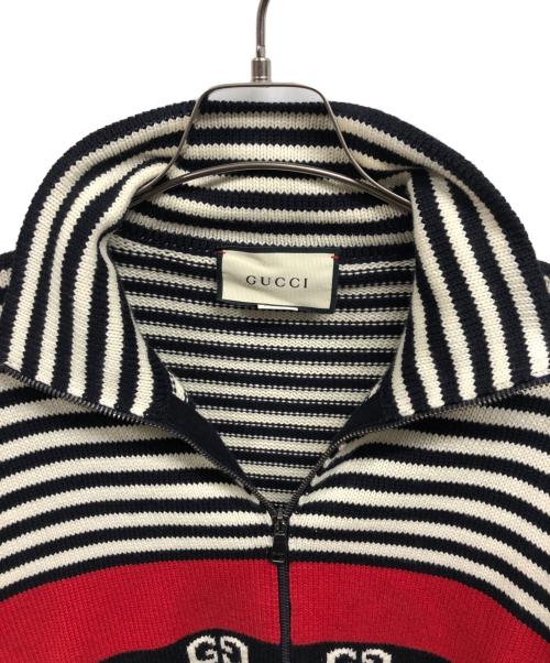 GUCCI（グッチ）GUCCI (グッチ) GGニットジャケット/GUCCIジャケット ネイビー、ホワイト、レッド サイズ:Sの古着・服飾アイテム