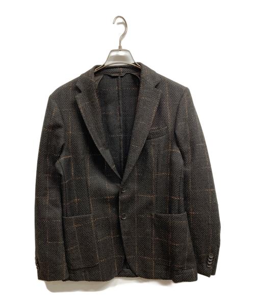 HUGO BOSS（ヒューゴ ボス）HUGO BOSS (ヒューゴ ボス) スリムフィットウールチェックテーラードジャケット ブラウン サイズ:46の古着・服飾アイテム