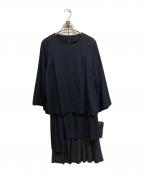 RUIRUE BOUTIQUEルイルエブティック）の古着「ベルスリーブトップス&プリーツヘムタイトスカートセットアップ/RUIRUE BOUTIQUE」｜ネイビー