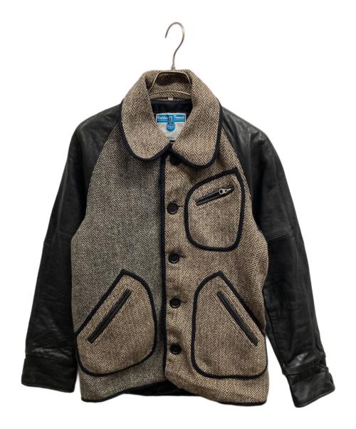 Harris Tweed（ハリスツイード）Harris Tweed (ハリスツイード) レザー切替ツイードジャケット/Harris Tweedジャケット ベージュ サイズ:XSの古着・服飾アイテム