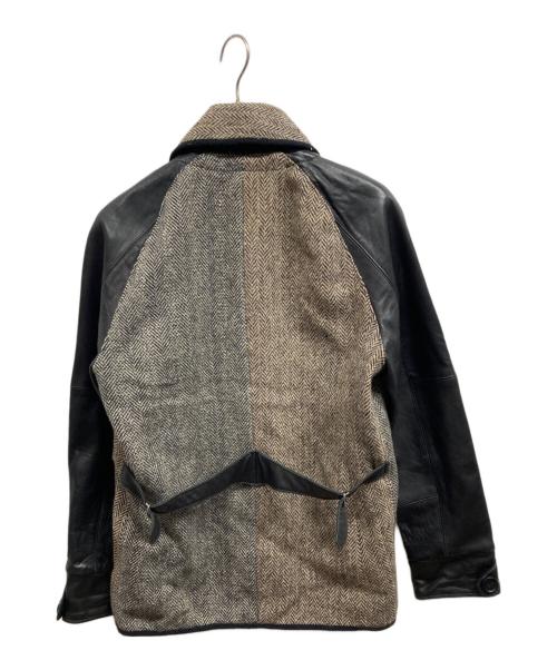 Harris Tweed（ハリスツイード）Harris Tweed (ハリスツイード) レザー切替ツイードジャケット/Harris Tweedジャケット ベージュ サイズ:XSの古着・服飾アイテム