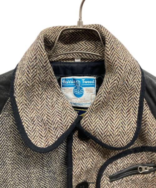 Harris Tweed（ハリスツイード）Harris Tweed (ハリスツイード) レザー切替ツイードジャケット/Harris Tweedジャケット ベージュ サイズ:XSの古着・服飾アイテム