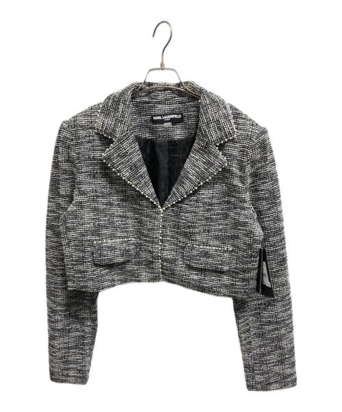 Karl Lagerfeld（カール ラガーフェルド）KARL LAGERFELD (カール ラガーフェルド) CROPPED METALLIC TWEED CO-ORD JACKET グレー サイズ:12の古着・服飾アイテム