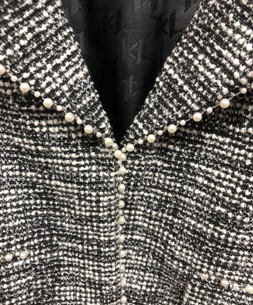 Karl Lagerfeld（カール ラガーフェルド）KARL LAGERFELD (カール ラガーフェルド) CROPPED METALLIC TWEED CO-ORD JACKET グレー サイズ:12の古着・服飾アイテム