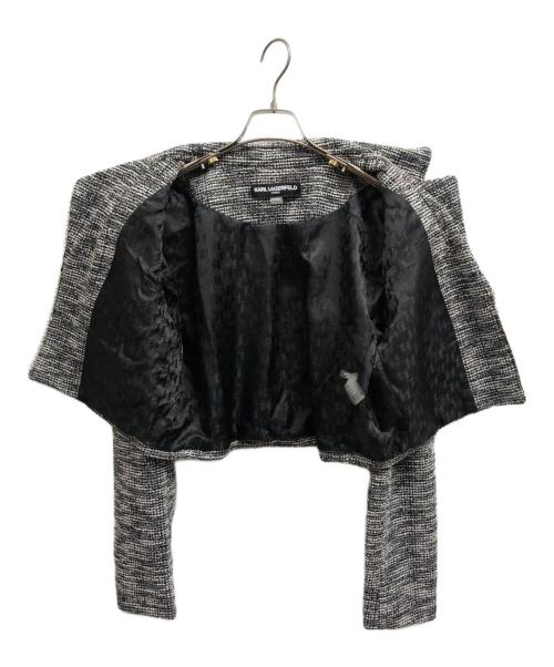 Karl Lagerfeld（カール ラガーフェルド）KARL LAGERFELD (カール ラガーフェルド) CROPPED METALLIC TWEED CO-ORD JACKET グレー サイズ:12の古着・服飾アイテム