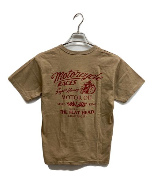 THE FLAT HEAD（ザ・フラットヘッド）THE FLAT HEAD (ザ・フラットヘッド) プリントTシャツ ベージュ サイズ:40の古着・服飾アイテム