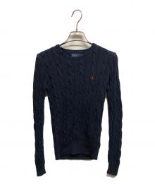 POLO RALPH LAUREN（ポロ・ラルフローレン）の古着「ポニー刺繍ケーブルニット/POLO RALPH LAURENニット」｜ネイビー