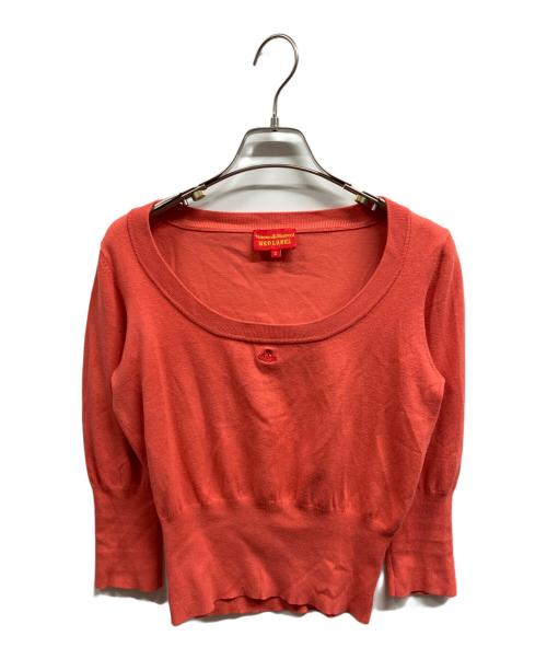 Vivienne Westwood RED LABEL（ヴィヴィアンウエストウッドレッドレーベル）Vivienne Westwood RED LABEL (ヴィヴィアンウエストウッドレッドレーベル) オーブ刺繍七分袖ニット オレンジ サイズ:2の古着・服飾アイテム