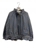 MARILYN MOONマリリンムーン）の古着「gingham check pleats frill blouson」｜ネイビー×ブラウン