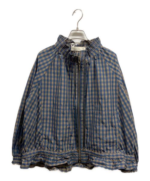 MARILYN MOON（マリリンムーン）MARILYN MOON (マリリンムーン) gingham check pleats frill blouson ネイビー×ブラウン サイズ:FREE 未使用品の古着・服飾アイテム