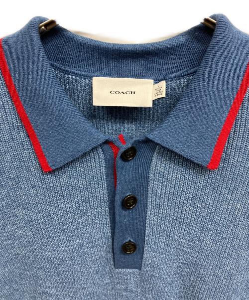 COACH（コーチ）COACH (コーチ) カシミヤブレンドニットポロシャツ/COACH ブルー サイズ:Ⅼの古着・服飾アイテム