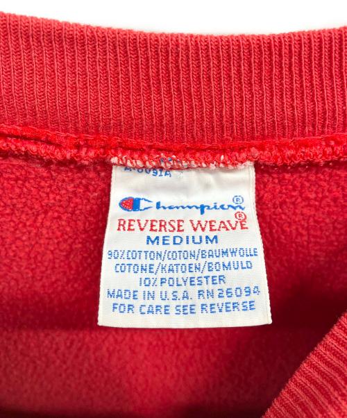 Champion（チャンピオン）Champion (チャンピオン) 90s三段プリントIOWAカレッジロゴリバースウィーブスウェット レッド サイズ:Mの古着・服飾アイテム