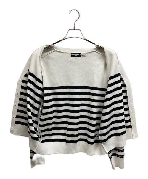 Karl Lagerfeld（カール ラガーフェルド）Karl Lagerfeld (カール ラガーフェルド) ラインストーンカーディガン ホワイト サイズ:XLの古着・服飾アイテム