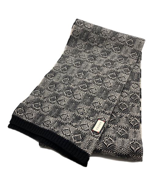 GUCCI（グッチ）GUCCI (グッチ) 総柄マフラー/GUCCI ブラック×ベージュの古着・服飾アイテム