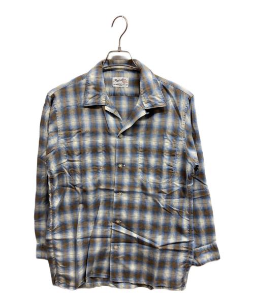 MANHATTN（マンハッタン）MANHATTN (マンハッタン) オープンカラーチェックシャツ ブルー サイズ:Lの古着・服飾アイテム