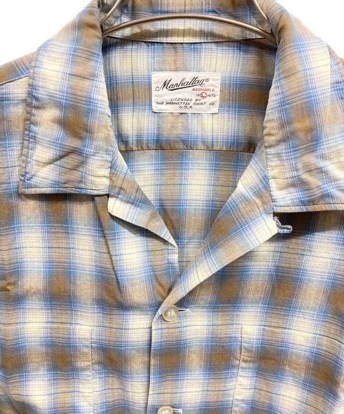 MANHATTN（マンハッタン）MANHATTN (マンハッタン) オープンカラーチェックシャツ ブルー サイズ:Lの古着・服飾アイテム