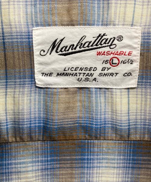 MANHATTN（マンハッタン）MANHATTN (マンハッタン) オープンカラーチェックシャツ ブルー サイズ:Lの古着・服飾アイテム