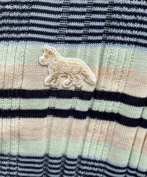 maison kitsune（メゾンキツネ）MAISON KITSUNE (メゾンキツネ) ファイン リブ ストライプ カーディガン ベージュ サイズ:Sの古着・服飾アイテム