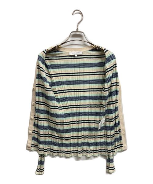 maison kitsune（メゾンキツネ）MAISON KITSUNE (メゾンキツネ) ファイン リブ ストライプ カーディガン ベージュ サイズ:Sの古着・服飾アイテム