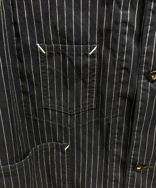 POST O'ALLS（ポストオーバーオールズ）POST O'ALLS (ポストオーバーオールズ) De Luxe Railroader 2 DV/Gangster Stripe w/taffeta lining ネイビー サイズ:Lの古着・服飾アイテム