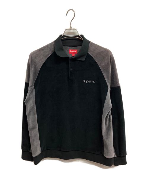 SUPREME（シュプリーム）Supreme (シュプリーム) Paneled Velour L/S Polo ブラック サイズ:Sの古着・服飾アイテム