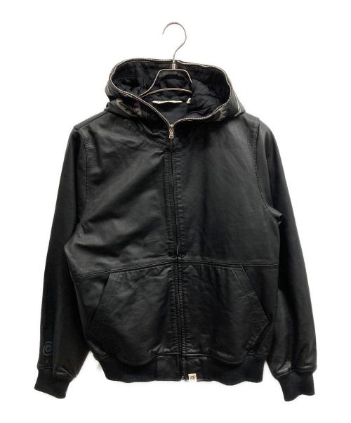A BATHING APE（アベイシングエイプ）A BATHING APE (アベイシングエイプ) レザー シャーク パーカー/A BATHING APE ブラック サイズ:Mの古着・服飾アイテム
