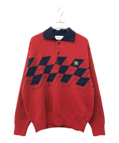 Thames（テムズ）Thames (テムズ) アーガイルニットポロシャツ レッド サイズ:XSの古着・服飾アイテム