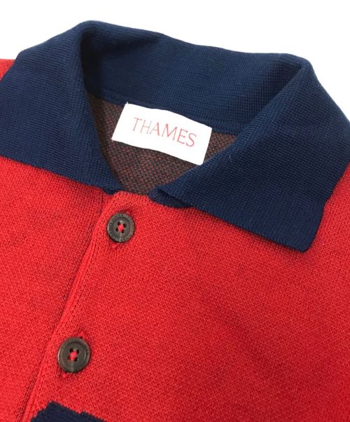 Thames（テムズ）Thames (テムズ) アーガイルニットポロシャツ レッド サイズ:XSの古着・服飾アイテム