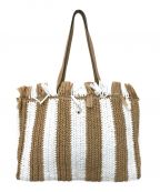 Kate Spadeケイトスペード）の古着「SAM STRIPE STRAW LARGE TOTE」｜ベージュ×ホワイト