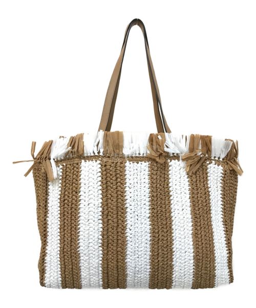 Kate Spade（ケイトスペード）Kate Spade (ケイトスペード) SAM STRIPE STRAW LARGE TOTE ベージュ×ホワイト サイズ:下記参照の古着・服飾アイテム