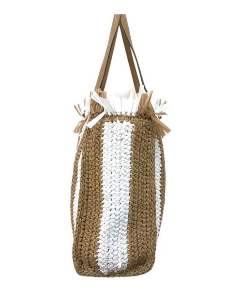 Kate Spade（ケイトスペード）Kate Spade (ケイトスペード) SAM STRIPE STRAW LARGE TOTE ベージュ×ホワイト サイズ:下記参照の古着・服飾アイテム