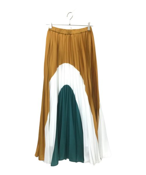 UN3D.（アンスリード）UN3D. (アンスリード) プリーツスカート グリーン×ベージュ サイズ:38の古着・服飾アイテム