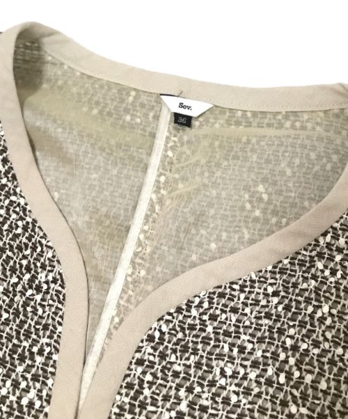 Sov.（ソブ）Sov. (ソブ) ノーカラーツイードジャケット ブラウン サイズ:36の古着・服飾アイテム