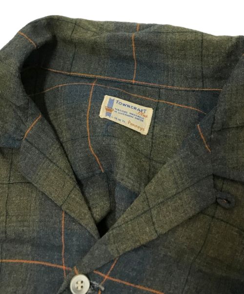 TOWN CRAFT（タウンクラフト）TOWN CRAFT (タウンクラフト) ヴィンテージオンブレオープンカラーチェックシャツ オリーブ サイズ:Lの古着・服飾アイテム