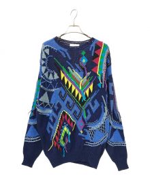 FICCE（フィッチェ）の古着「総柄刺繍ニット」｜ブルー