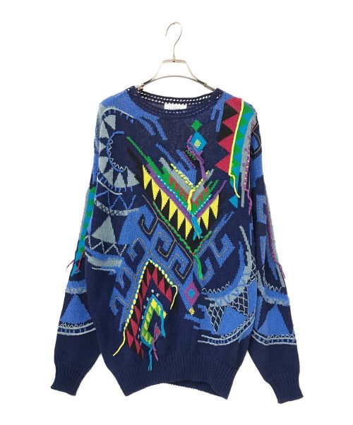 FICCE（フィッチェ）FICCE (フィッチェ) 総柄刺繍ニット ブルー サイズ:2の古着・服飾アイテム