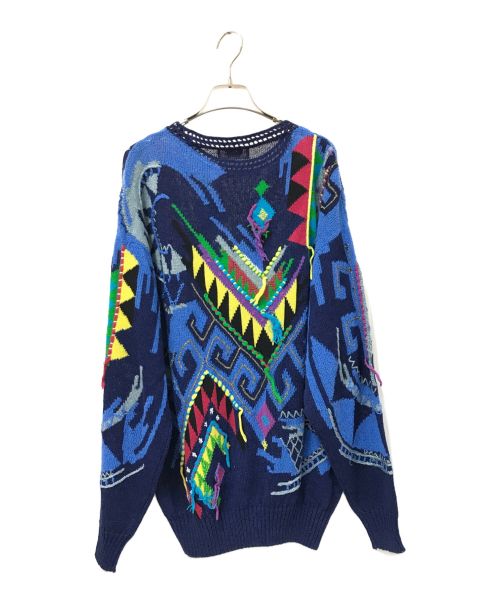 FICCE（フィッチェ）FICCE (フィッチェ) 総柄刺繍ニット ブルー サイズ:2の古着・服飾アイテム
