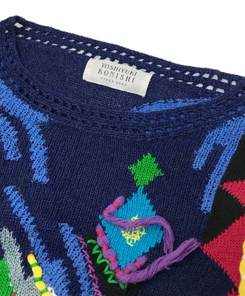 FICCE（フィッチェ）FICCE (フィッチェ) 総柄刺繍ニット ブルー サイズ:2の古着・服飾アイテム