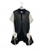 Y'sワイズ）の古着「襟付変形ワンピース」｜ネイビー×ホワイト