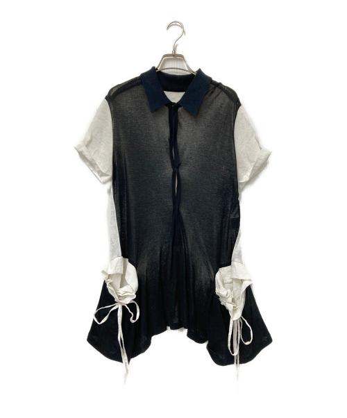 Y's（ワイズ）Y's (ワイズ) 襟付変形ワンピース ネイビー×ホワイト サイズ:3の古着・服飾アイテム