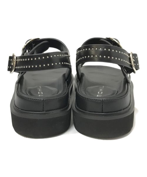 MOHI（モヒ）MOHI (モヒ) ダブルベルト スタッズ ストラップ レザー サンダル ブラック サイズ:37の古着・服飾アイテム