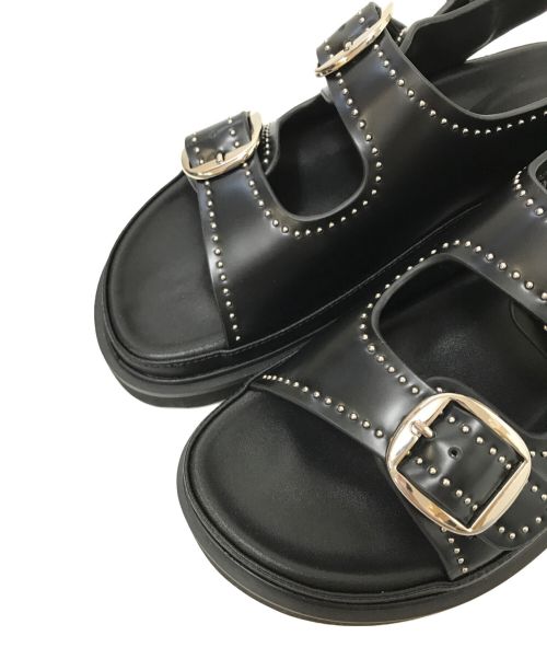 MOHI（モヒ）MOHI (モヒ) ダブルベルト スタッズ ストラップ レザー サンダル ブラック サイズ:37の古着・服飾アイテム
