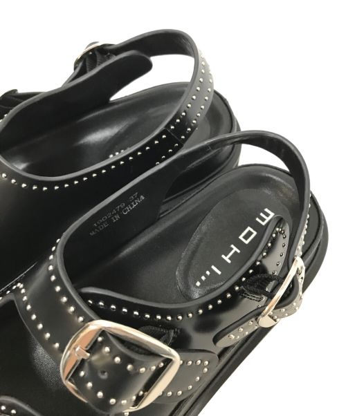 MOHI（モヒ）MOHI (モヒ) ダブルベルト スタッズ ストラップ レザー サンダル ブラック サイズ:37の古着・服飾アイテム
