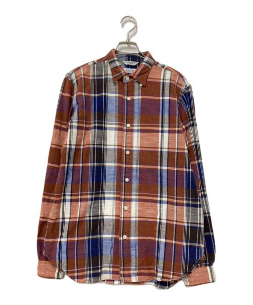 FUJITO（フジト）FUJITO (フジト) コットンリネンマドラスチェックチェックシャツ ブラウン サイズ:2の古着・服飾アイテム
