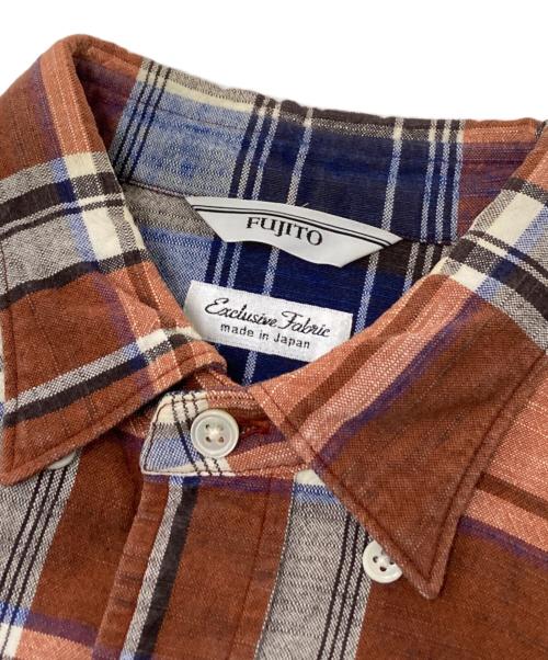 FUJITO（フジト）FUJITO (フジト) コットンリネンマドラスチェックチェックシャツ ブラウン サイズ:2の古着・服飾アイテム