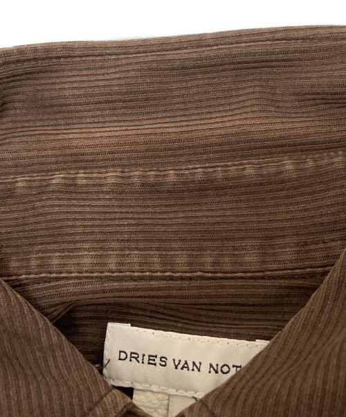 DRIES VAN NOTEN（ドリスヴァンノッテン）DRIES VAN NOTEN (ドリスヴァンノッテン) ストライプ半袖ポケットシャツ ブラウン サイズ:48の古着・服飾アイテム